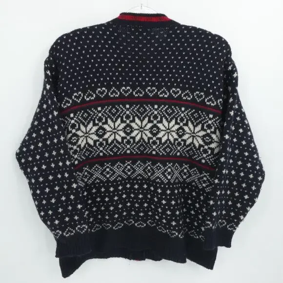 Vintage LL Bean Cardigan Womens XL Blue Nordic Fair Isle Nordic Birds Eye USA‎ - Picture 7 of 10